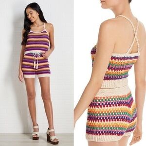 Versona Rainbow Crochet Criss-Cross Back Short Set